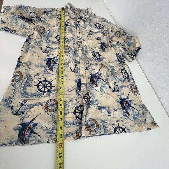 Clearwater Outfitters Mens Xl Beige/Blue nautical Button Down Short Sleeve Shirt - Picture 6 of 7